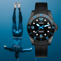 【TITONI 梅花錶】SEASCOPER 600米陶瓷錶圈鍛造碳天文台認證潛水機械錶-渦輪藍(83600 C-BL-256)