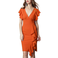 2023ฤดูร้อนใหม่ผู้หญิงชุด bodycon เซ็กซี่ด้านข้างแยก ruffles แขนผีเสื้อคลับคนดังชุดราตรี Rue PARTY D