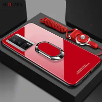 For Xiaomi Redmi K60E K60 Pro Tempered Glass Phone Case For Mi Redmi K50 Pro K40 Gaming K30 Pro Neck Lanyard Magnetic Ring Cover