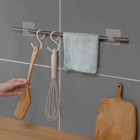 No Drill Convenient Sticky Self Adhesive Bathroom Kitchen Accessories Curtain Rod Hook Drapery Hooks Holder Curtain Rod Bracket