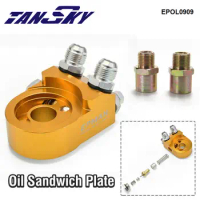 TANSKY Oil Cooler Thermostatic Sandwich Plate Adapter Aluminum Oil Adapter With Connectors M20*1.5 and 3/4-16UNF EPOL0909