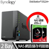 Synology群暉科技 DS224+ NAS 搭 Seagate IronWolf 4TB NAS專用硬碟 x 2