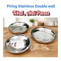 premium Piring Stainless Double wall anti panas tebal custom nama custom.NAMA 20 cm