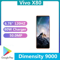 In Stock Vivo X80 Smart Phone E5 Screen 6.78" AMOLED 120HZ 80W Charger 4500mAh Dimensity 9000 Face ID 50.0MP Camera Dual Sim
