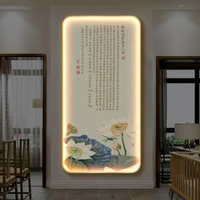 新中式心經字畫玄關裝飾畫帶燈禪意荷花壁燈走廊牆面佛經發光掛畫