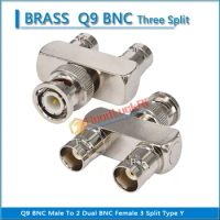 Q9 BNC Male To 2 Dual BNC Female Nickel Brass BNC 3 Way Splitter Type Y RF Connector Adapter Video Coaxial for CCTV Camera