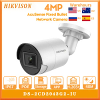 Original Hikvision DS-2CD2043G2-IU 4MP WDR Fixed Bullet Network Camera POE IR Built-in Mic AcuSense CCTV IP Camera