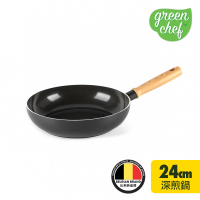 【GreenChef】greenpan 東京木紋系列24cm陶瓷不沾鍋深平底鍋(鋯石黑)