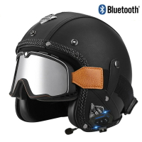 3C認證手工皮革復古藍牙頭盔太子巡航機車男女電動摩托車安全帽