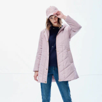 【MYSHEROS 蜜雪兒】鋪棉長版造型外套 連帽素面不規則線條(芋)
