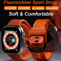Soft Fluororubber Strap For Apple Watch Band 44mm 45mm 40mm 41mm 42mm 38 Sport Watchband For Apple Watch 8 7 Ultra 49mm Bracelet