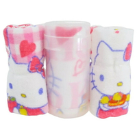 小禮堂 Hello Kitty 純棉短毛巾3入組附收納罐 30x30cm (粉白蘋果款)