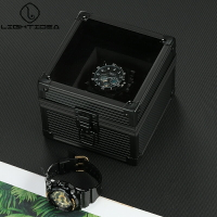 手錶盒 錶盒 手錶收藏盒 單只手錶盒裝透明蓋手錶收納箱啞光全黑鋁合金配絨布錶枕金屬錶盒『ZW0024』