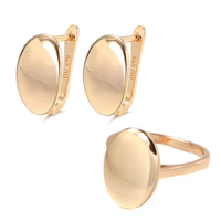 Wbmqda Hot Fashion Glossy Dangle Earrings Ring Sets 585 Rose Gold Simple Oval Women Earrings High Quality Daily Fine Jewelry Set