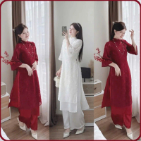 ✽Áo dài đi Tết, Set Áo Dài Lông Vũ Kèm Quần Cách Điệu Hiện Đại, Trẻ Trung Cho Nàng- Thời Trang Nữ Sa