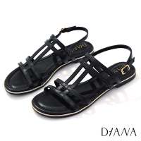 DIANA 1.5cm優美幾何線條交織設計羅馬低跟涼鞋-黑糖
