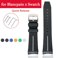 Rubber Strap for Blancpain x Swatch Quick Release Stainless Steel Buckle Curved End Waterproof tpu Watch Band for Men Women 22mm