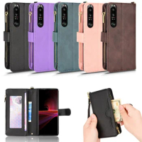 For Sony Xperia 1III Phone Case Wallet Flip Leather PU Scratch Resistant Business Long Short Lanyard Sony Xperia 1III Zipper Bag
