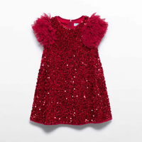 ชุดกระโปรงเด็ก Sequien velvet dress Red