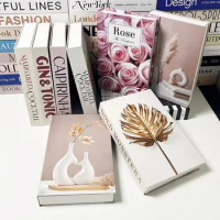 Luxury Brand Custom Fake Books Storage Box Fashion Woman Magazine Perfume Flowers Leaf Abstract Art Decorative Book Coffee Table