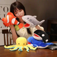 Hot Crocodile Shark Killer Whale Plush Hand Puppets Lifelike Tropical Fish Penguin Octopus Hand Puppets For Kids Adults Muppets