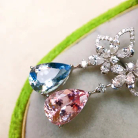 JY Solid 18k Gold Nature Aquamarine and Morganite 3.850ct Diamonds Drop Dangle Earrings for Women Fine Jewelry Birthday Presents