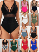 2025 Mẫu Mới bikini Châu Âu Và Mỹ Ngoại Thương Màu Trơn Lưới Hở Lưng Sexy Bikini Áo Tắm Một Mảnh