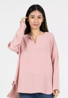 FOREST Forest Ladies Polyester Plain Blouse Women Long Sleeve Blouse - 822420-59LotusPink