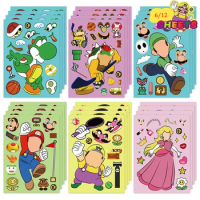 6/12Sheets Make Your Own Super Mario Bros Puzzle Stickers for Kids Luigi Yoshi Make a Face Jigsaw Sticker DIY Games Party Favor