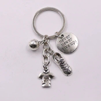 1pcs Never Give up Glamour Shoes &amp; Football &amp; Sports Jersey Creative Metal Inspirational Keychain - I Love Football