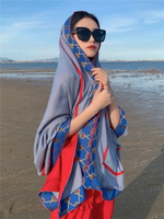 明星同款民族風披肩西藏旅游春秋頭巾雙層圍巾女防曬沙漠紗巾
