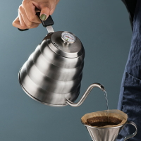 YSJ手沖咖啡壺長嘴云朵壺定溫帶溫度計 家用不銹鋼滴濾式咖啡器具