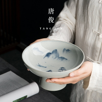 景德鎮中式茶點盤手繪托盤供盤點心盤高足高腳果盤貢盤陶瓷