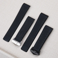 22mm 24mm Soft Rubber Watch Band Bracelet For TAG Strap HEUER GRAND CARRERA AQUARACER Wristband Steel Fold Buckle