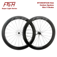 Light Carbon Bicycle Wheelset Rim, V Brake with Carbon Spoke, 40, 60mm Clincher, Tubular Road Bike Wheels, DT240, DT350 Hub