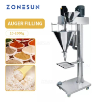ZONESUN ZS-FM100L10-2000g Semi-Automatic Powder Auger Filling Machine with Dust Cover Milk Matcha Chili Powder Spices Bottle