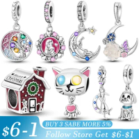 925 Silver Moon zircon Tree Cat Dog Snowy House Charm Fit Original Pandora Bracelet Pendant Beads for Women Fine Jewelry Gifts