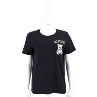 MOSCHINO 泰迪熊刺繡彩色拼布黑色短袖TEE T恤
