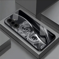 For Samsung Galaxy A56 Tempered Glass Phone Case - Dragon Pattern, Explosion & Shock Proof, Luxury D