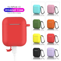 Silicone Case For Apple Airpods 1/2 Cover Soft Protective Bluetooth Wireless Earphone Charging Box Bags Air Pods 2 With Hook