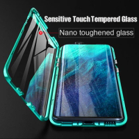 Metal Magnetic Adsorption Case For Redmi Note 10 11 Xiaomi Mi 11 10T Pro Lite 9S 9T 9 9A 9C 8 8T 7 Pro Double-Sided Glass Cover