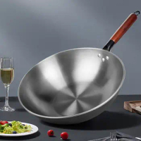 Chinese Wok Uncoated non-stick 34cm Wok Steak and Egg Frying Pan Removable Wooden Handle Dishwasher Completely Kitchen Cookware