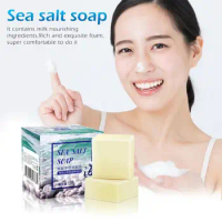 80/100g Sea Salt Soap Mite Removal Handmade Soap Moisturizing Goat Milk Face Wash Soap Deep Cleansing Acne Treatment Sulfur Soap