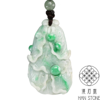 【漢石齋】天然翡翠A貨 白菜百財玉佩吊墜 白底青種(25*43*15mm)
