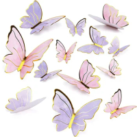 DIY Stamping Gold Pink Butterfly Cake Toppers Happy Birthday Cake Decoration Wedding Party Decor Shower Dessert Baking Supplies