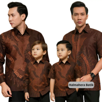 BAJU BATIK COUPLE AYAH DAN ANAK COWOK WARNA MAHOGANY MAHONI MOTIF GARUDA Kemeja Batik Anak Laki-Laki