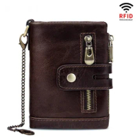 New mens wallet leather genuine RFID anti-theft brush wallet Casual zipper buckle man Holders Clutch Purse