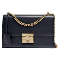 GUCCI 經典Padlock小牛皮肩背包(中-黑色_展示品)