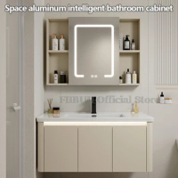 Bathroom Cabinet with Rounded Corners Ceramic Washbasin Wall-mounted Bathroom Dressing Storage Cabinet with Mirror and Faucet