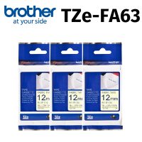 【3入組】brother TZe-FA63 原廠燙印布質標籤帶 (12mm 粉黃布藍字)